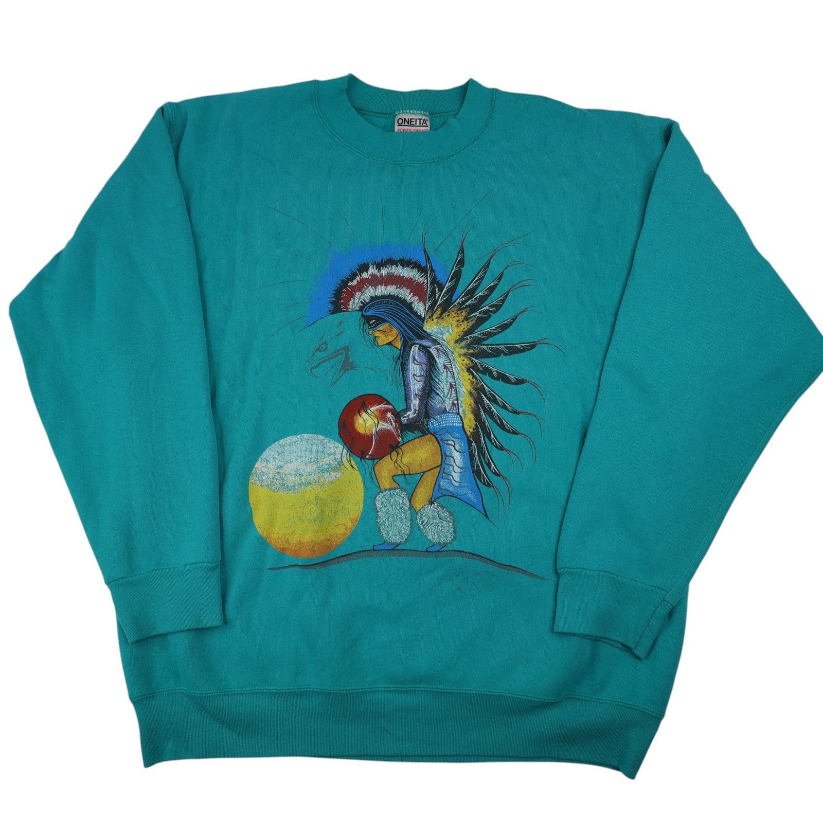 Vintage Vintage 90s Native American Sun Graphic Sweatshirt Size US XL / EU 56 / 4 - 1 Thumbnail