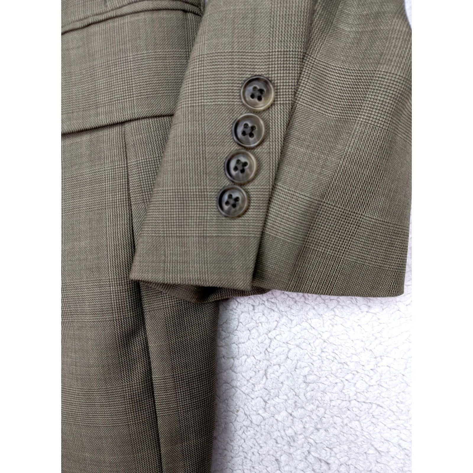 Stafford Stafford Beige Glen Check 100% Wool Blazer Jacket 2 Button Prince Wales 38R Men Blazer Size 38R - 2 Thumbnail