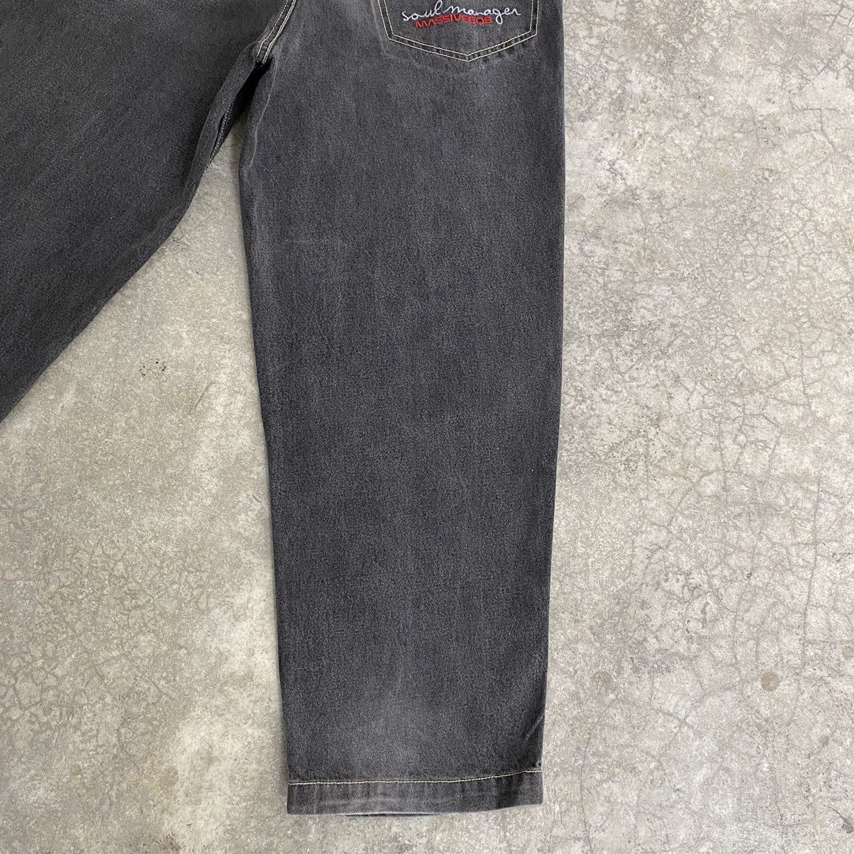 JNCO Vintage Freaky Massivebob Faded Grey Baggy Denim Jeans Size US 29 - 17 Thumbnail
