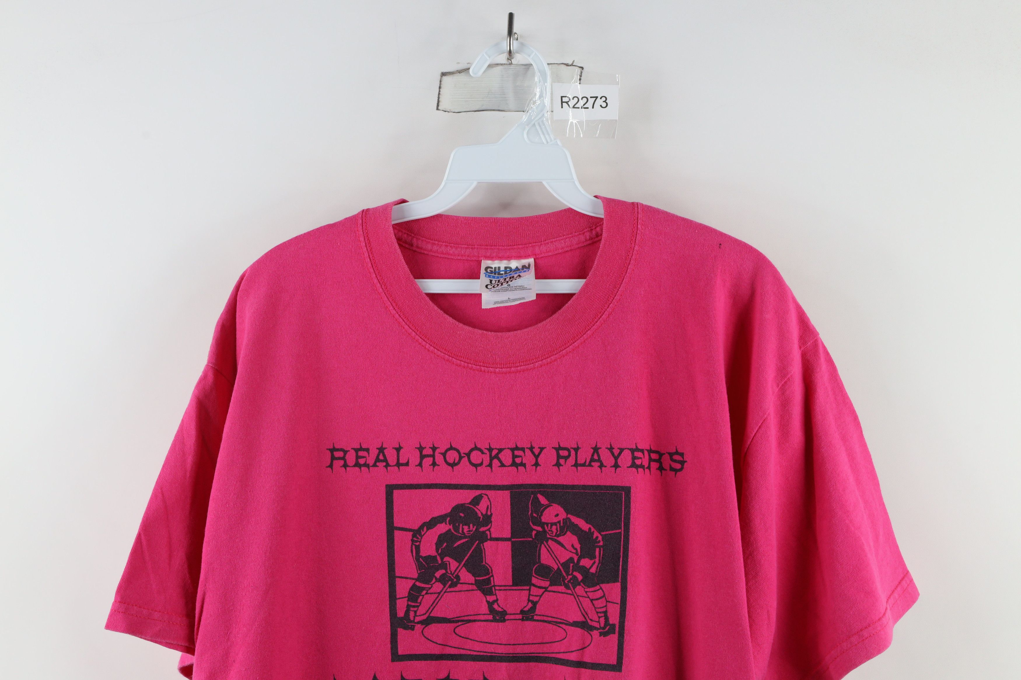 Vintage Vintage 90s Hockey Players Wear Pink Shot Sleeve T-Shirt Size US L / EU 52-54 / 3 - 2 Thumbnail
