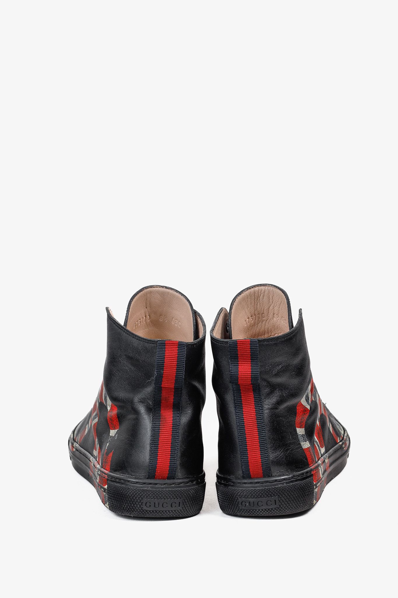 Gucci Gucci Black Leather Kingsnake High Top Sneakers Size US 8.5 / EU 41-42 - 3 Thumbnail