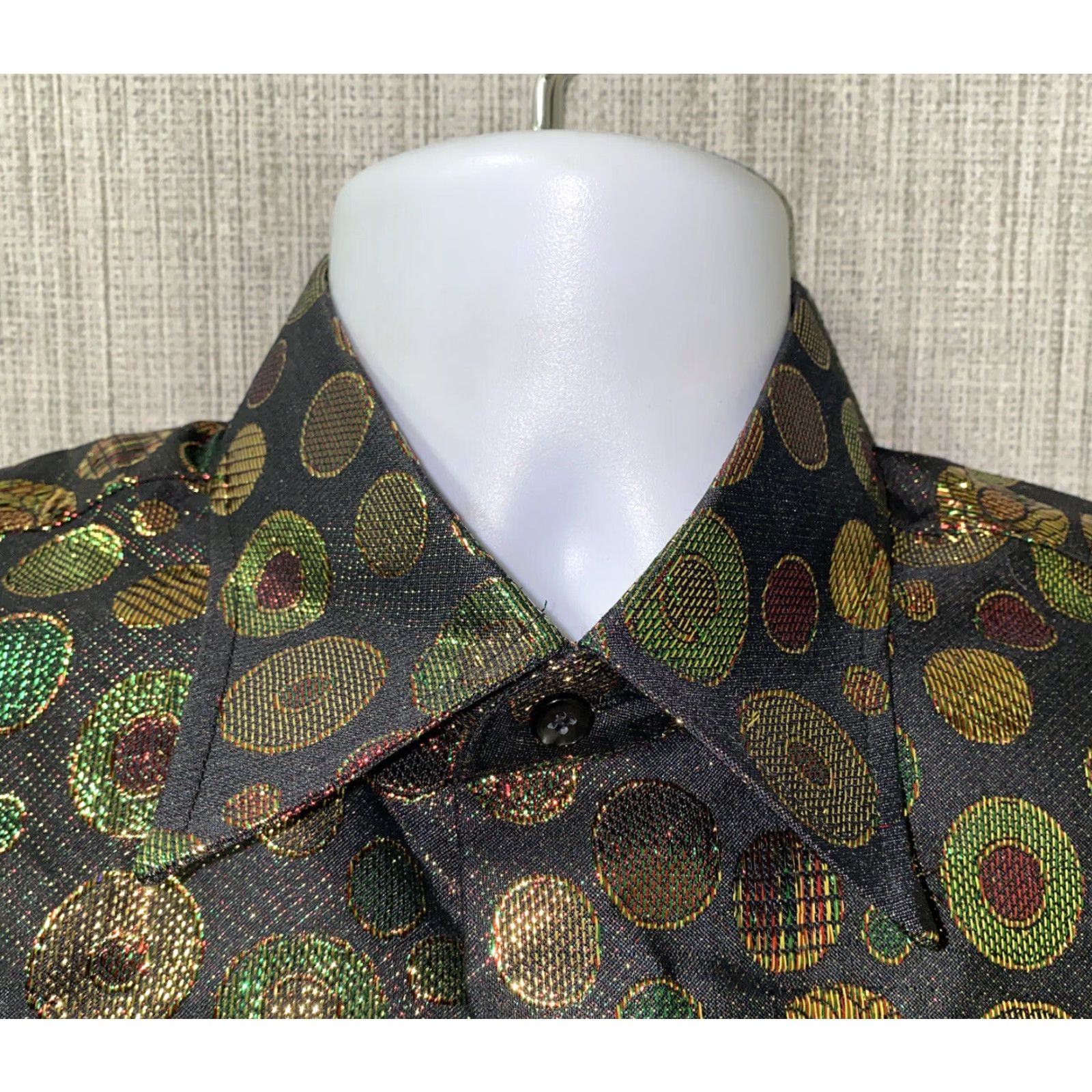 Vintage Jaggi Bunani Mens Button-Up Shirt Black Geometric Textured Graphic Long Sleeve Collared 22 In Armpit M Regular Black/Gold Size US M / EU 48-50 / 2 - 3 Thumbnail