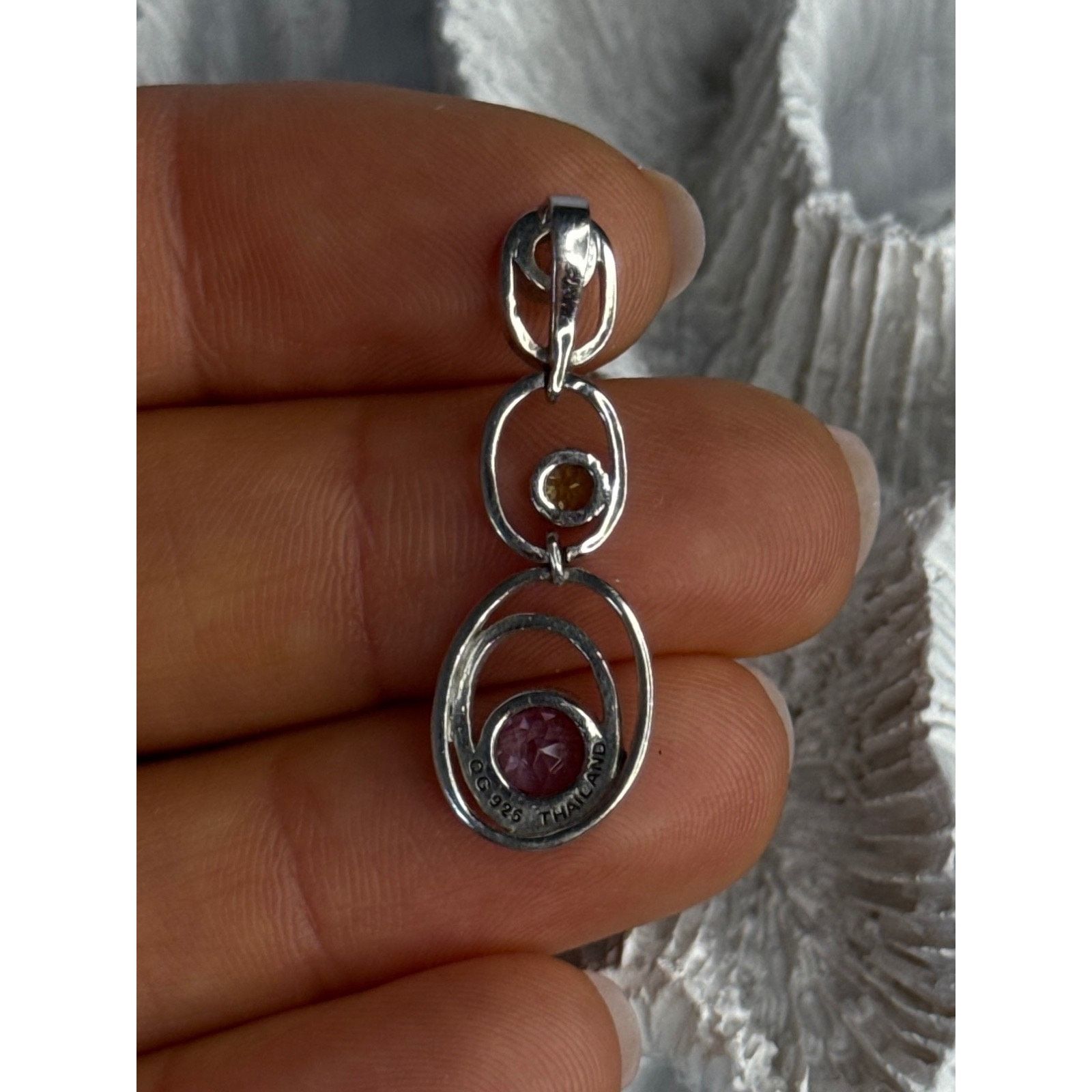 Jewelry 925 STERLING SILVER AMETHYST & PERIDOT & TOPAZ PENDANT Size ONE SIZE - 4 Thumbnail