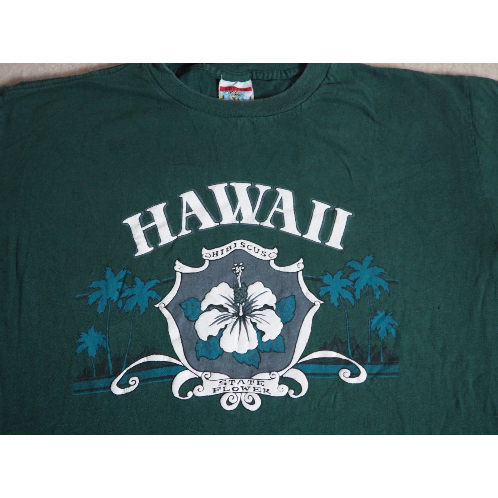 Vintage VTG Cotton King Hawaii Hibiscus Flower Green USA Art Tee T-Shirt Mens XL Size US XL / EU 56 / 4 - 3 Thumbnail