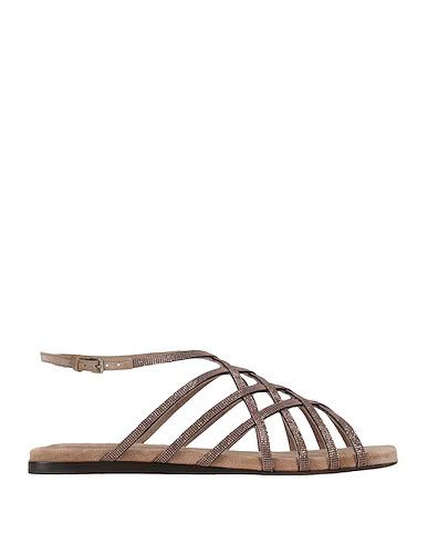 image of Brunello Cucinelli O1W1Db10524 Sandals With Heel Shoes In Light Brown, Women's (Size 11)