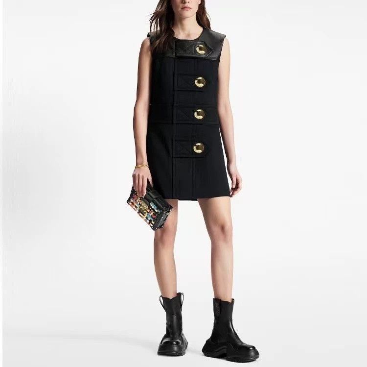 Louis Vuitton Louis Vuitton SS23 Black Leather Detail Snap Sleeveless Dr Size S / US 4 / IT 40 - 8 Thumbnail