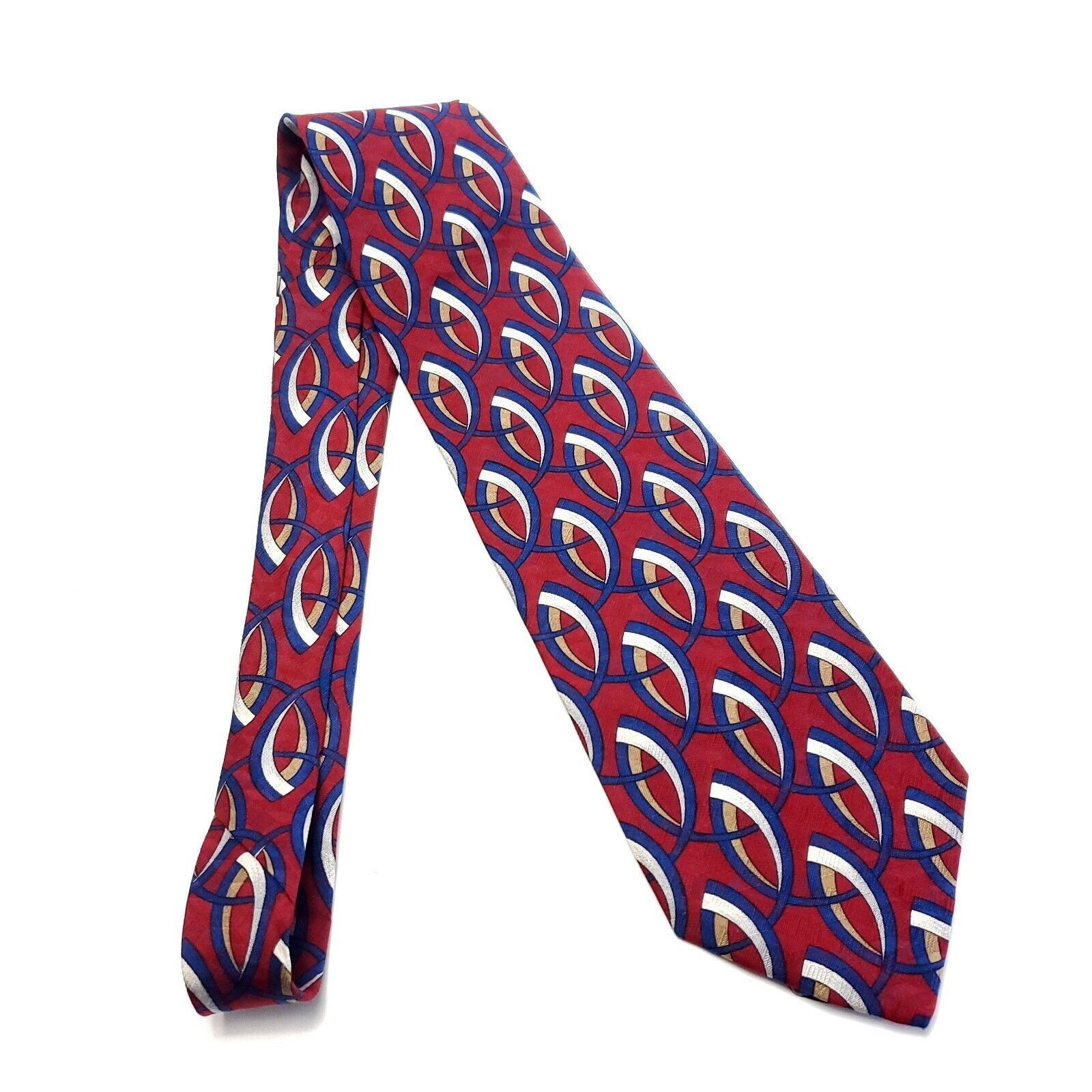 Neiman Marcus Neiman Marcus Red Abstract Print Blue Wide Silk Tie Size ONE SIZE - 6 Thumbnail
