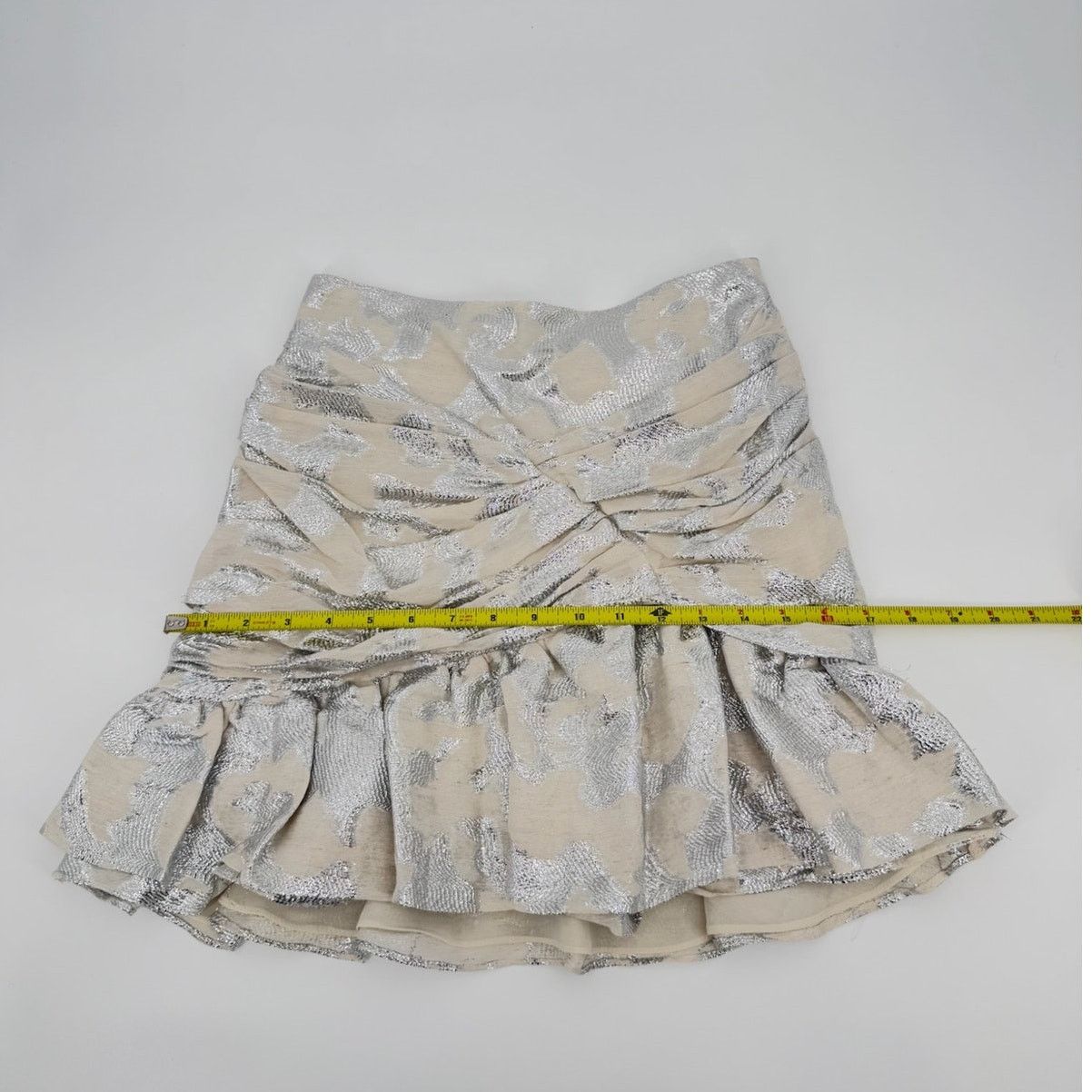 Iro NWT IRO Ovidas Ecru Silver Metallic Jacquard Ruffled Skirt Size 24" / US 00 / IT 34 - 11 Thumbnail