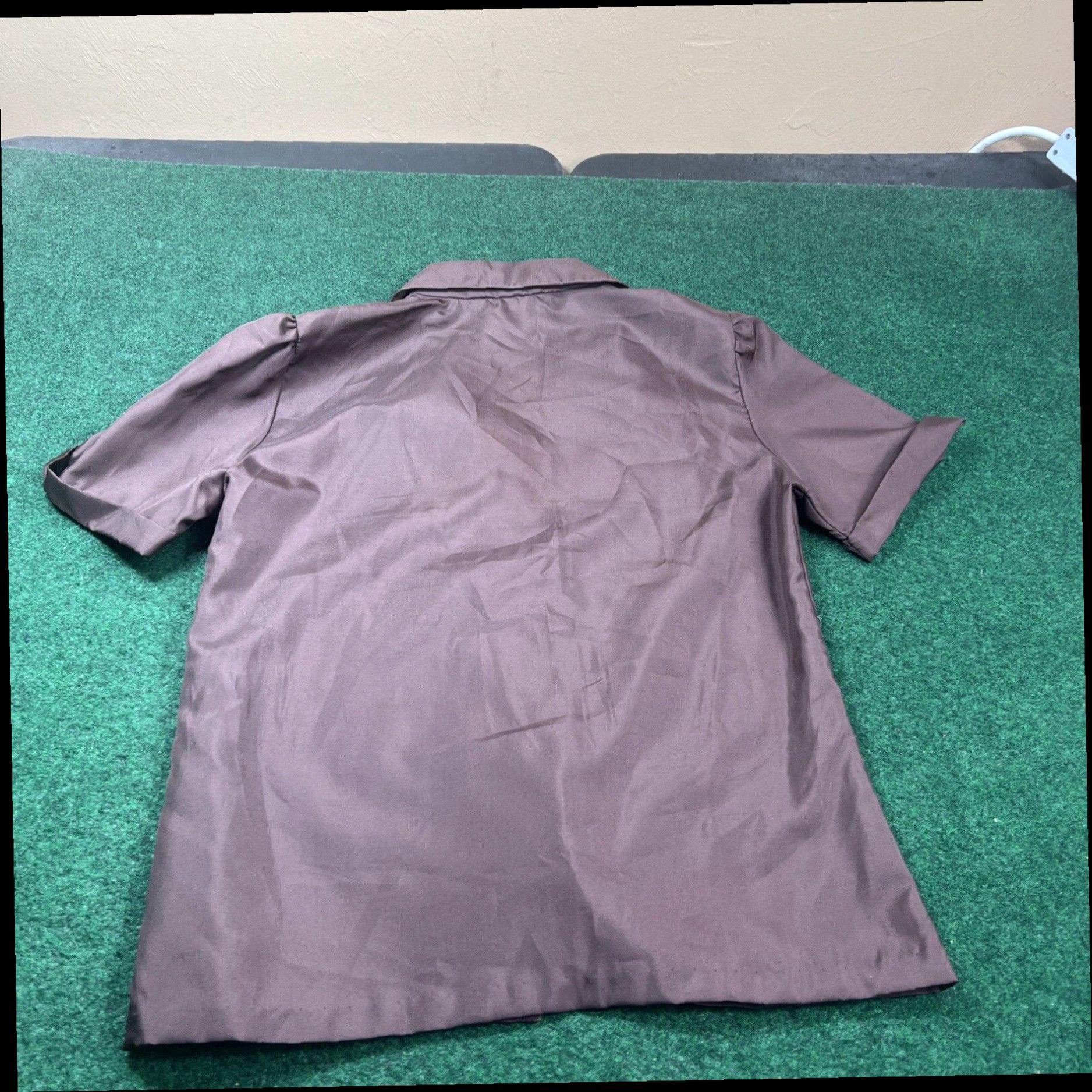 Vintage Vtg SHIP N SHORE Brown polyester Short sleeve blouse shirt top Sz 12 Size XL / US 12-14 / IT 48-50 - 6 Thumbnail