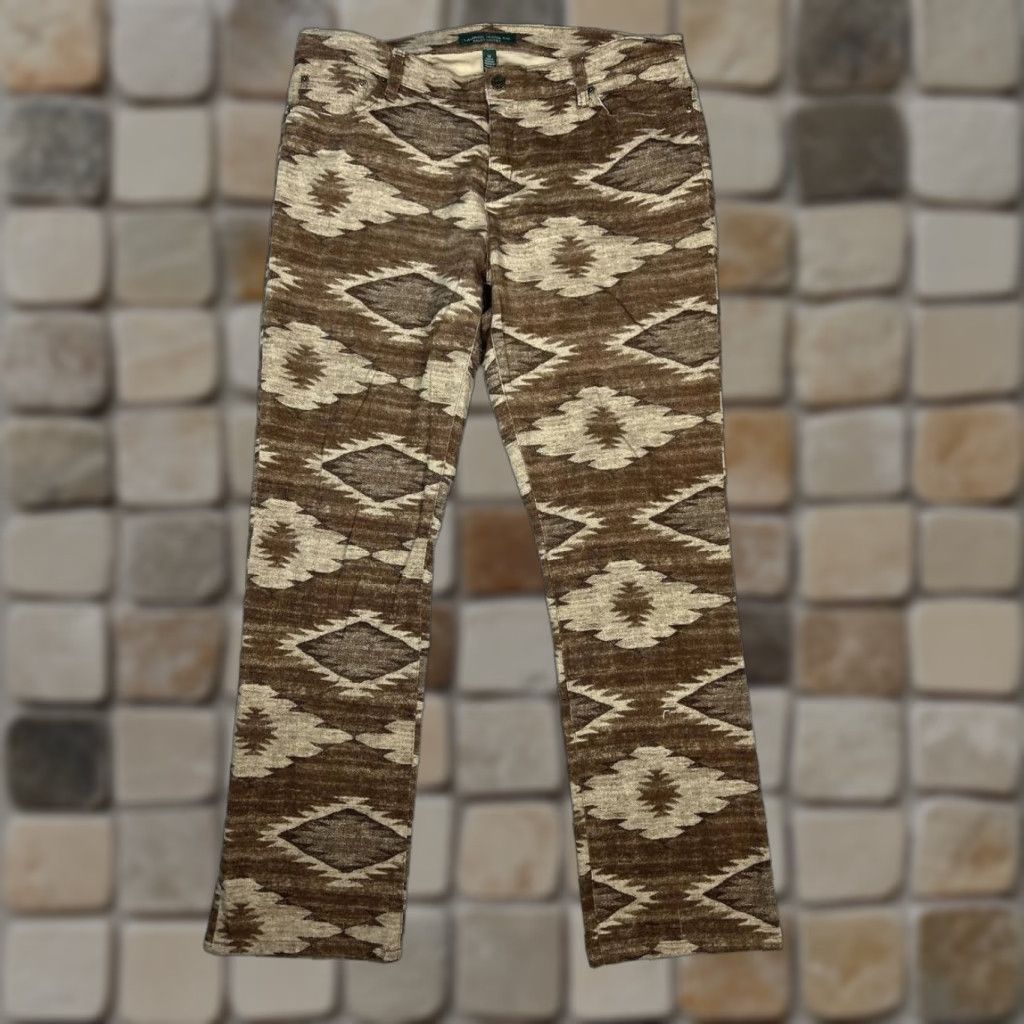 Ralph Lauren Lauren Ralph Lauren Jeans Womens 14 Brown Cotton Aztec Modern Straight Leg 36x31 Denim Size 36" / US 14 / IT 50 - 1 Thumbnail