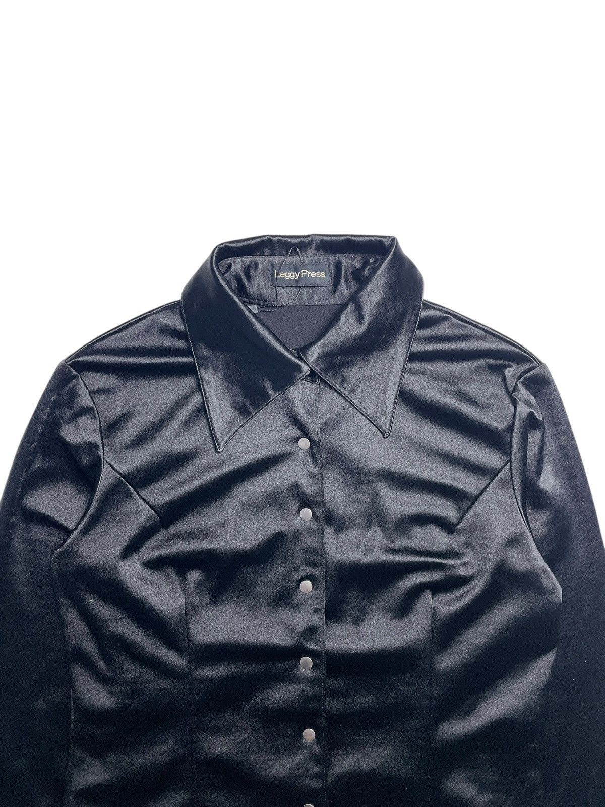 BUFFALO BOBS 1990’s Leggy Press - Vampire Style Button Up Satin Longshirt Size M / US 6-8 / IT 42-44 - 3 Thumbnail
