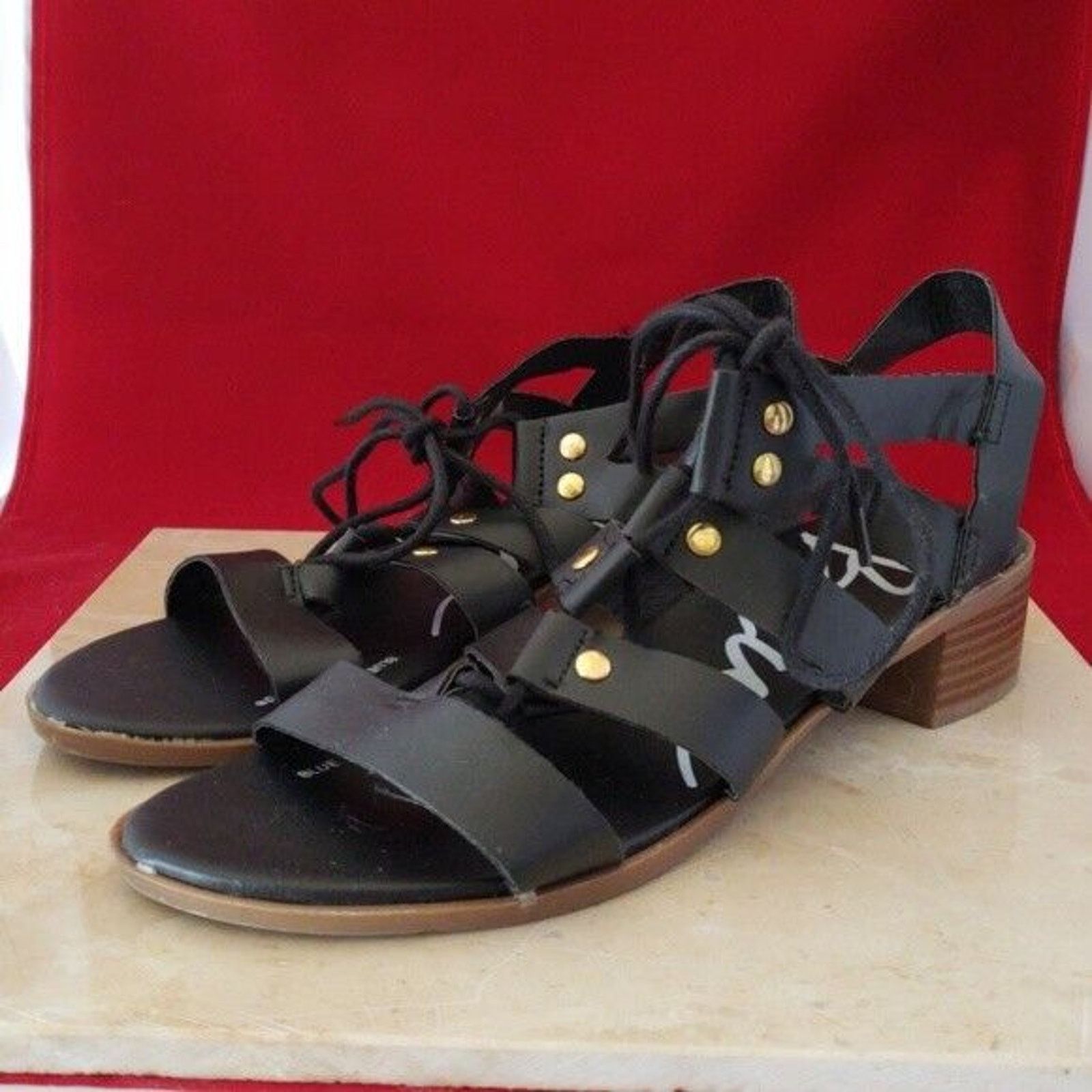 Blue Suede Shoes - Black Lace Up Sandals - Size 9, Women's