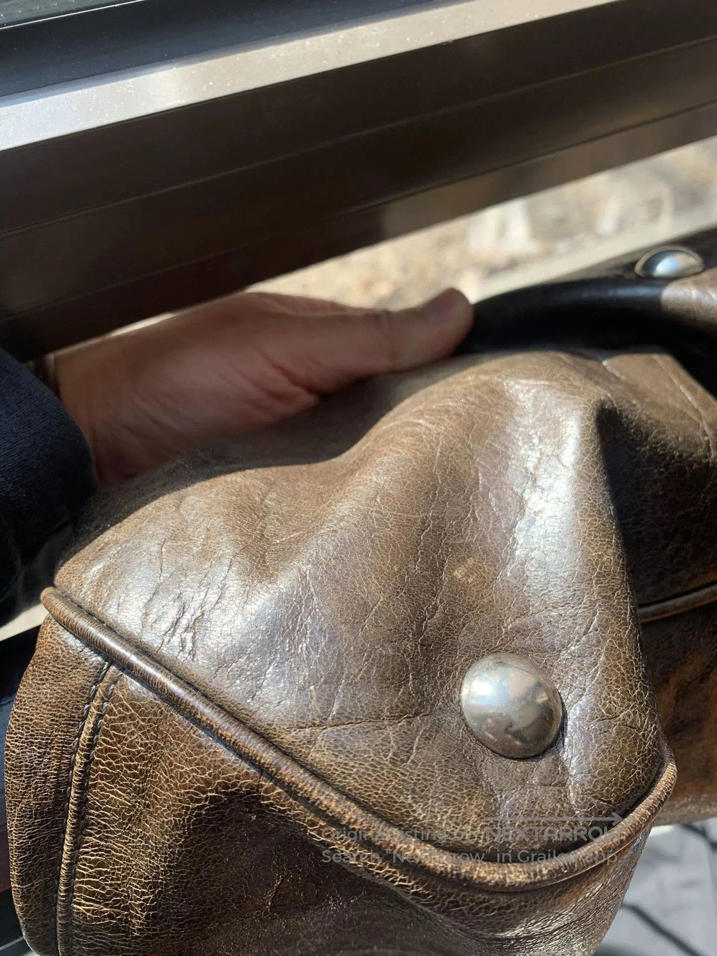 Japanese Brand Brown Leather Tote Bag with Studs. Size ONE SIZE - 8 Thumbnail