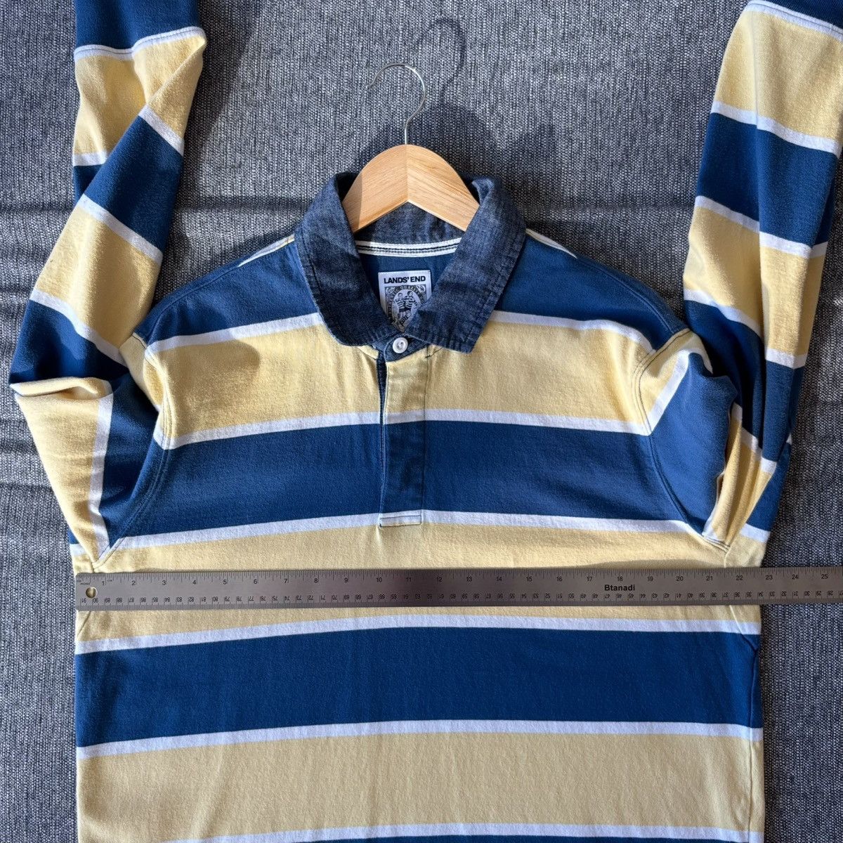 Lands' End Vintage Polo Rugby Shirt Blue Yellow Striped Y2K 90s Size US L / EU 52-54 / 3 - 6 Thumbnail
