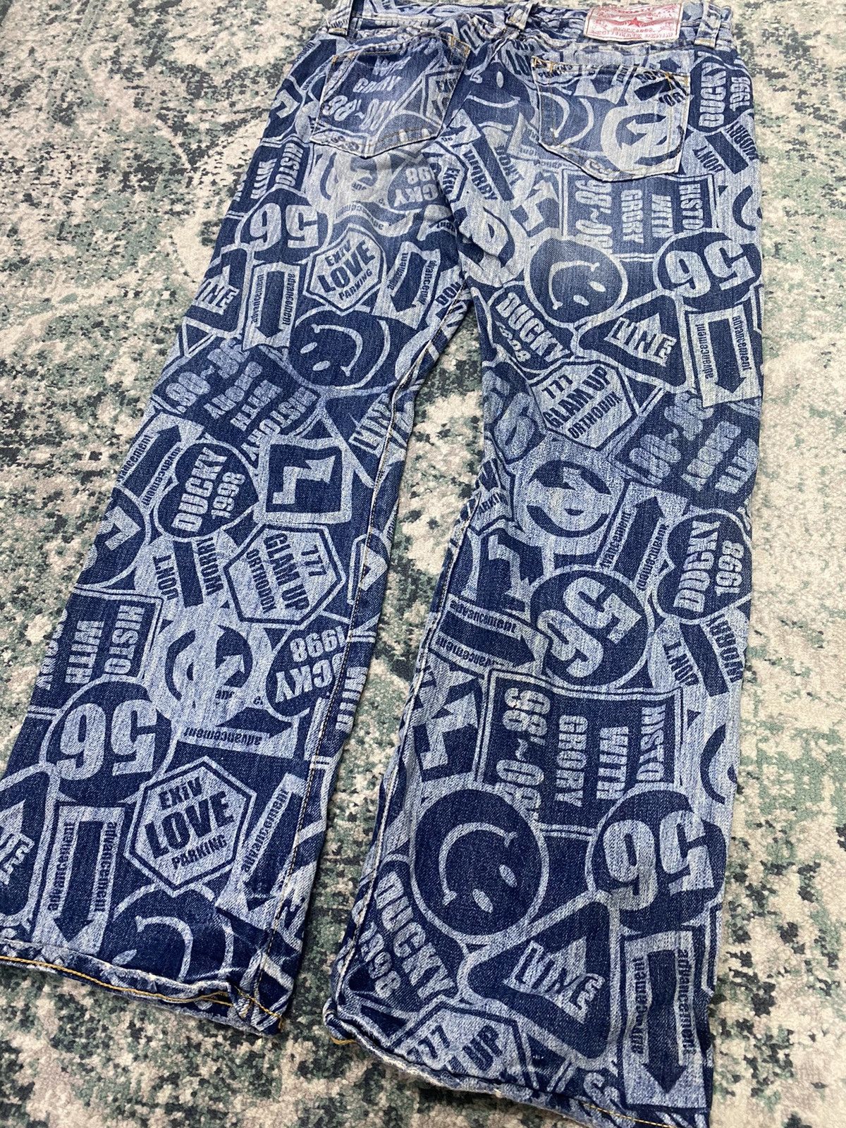 Hysteric Glamour Vintage Co&Lu All Over Acid Wash Printed Effect Smiley Jeans Size US 31 - 6 Thumbnail