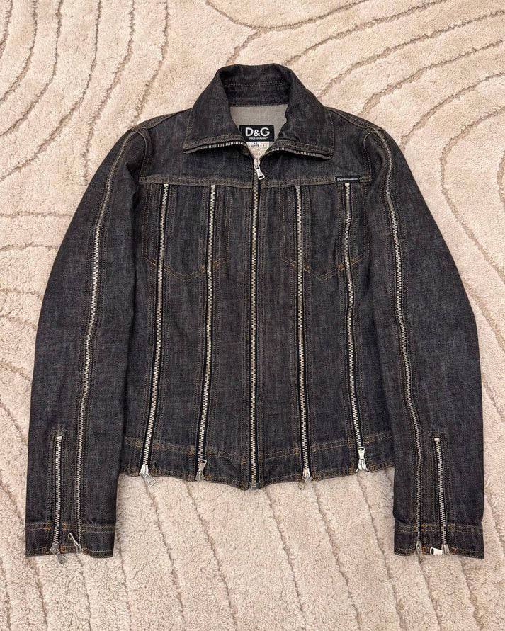 image of Dolce Gabbana Ss2003 Dolce & Gabbana Multi Zip Denim Jacket (Xs/s) in Black, Women's