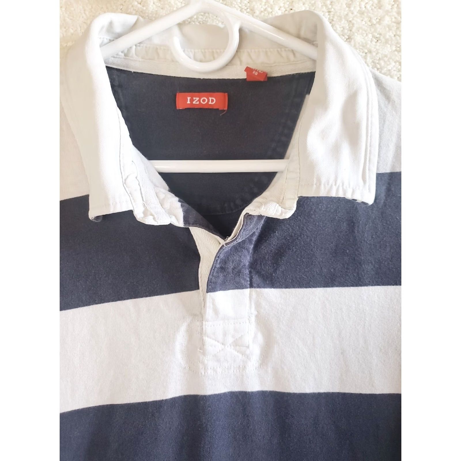 Izod VINTAGE IZOD Rugby Polo Shirt Men XL Blue White Stripe Cotton Long Sleeve EUC Size US XL / EU 56 / 4 - 4 Thumbnail
