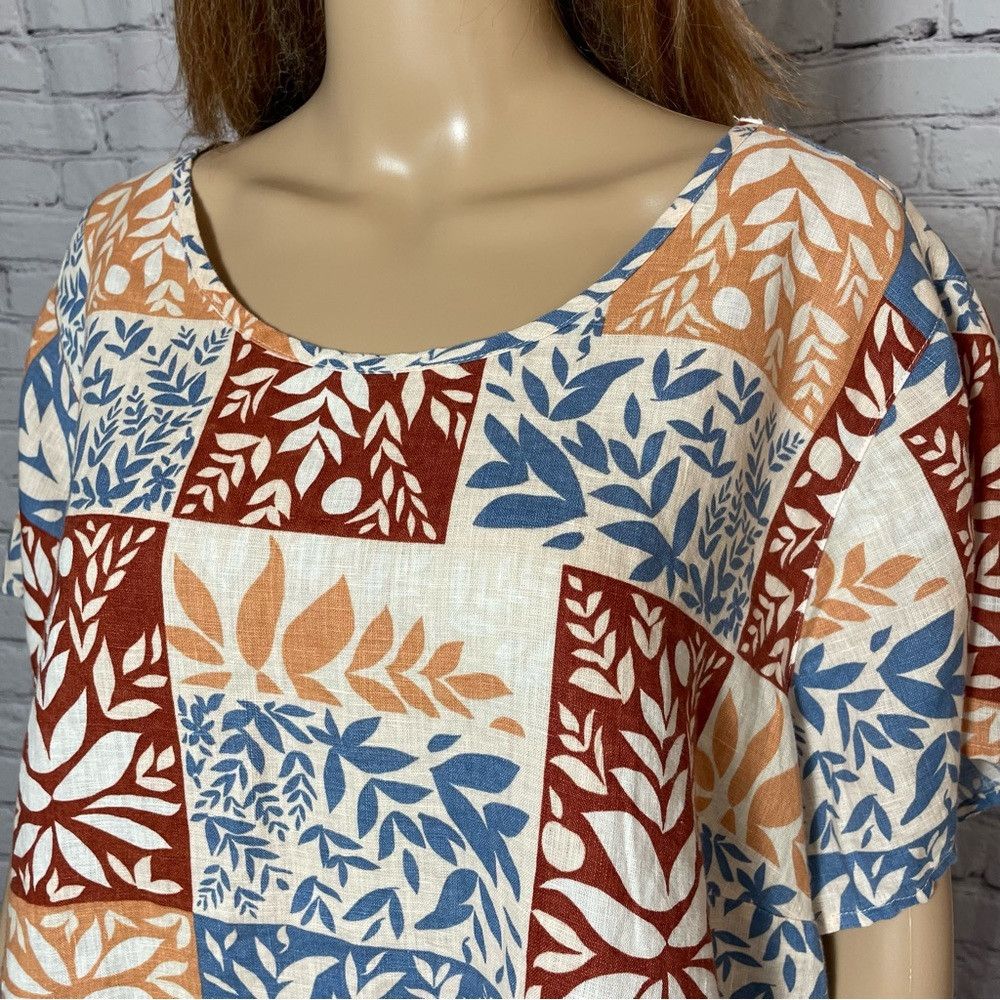 Other NWT New Sigrid Olsen Linen Patchwork Short Sleeve Top Size Size XXL / US 16-18 / IT 52-54 - 3 Thumbnail