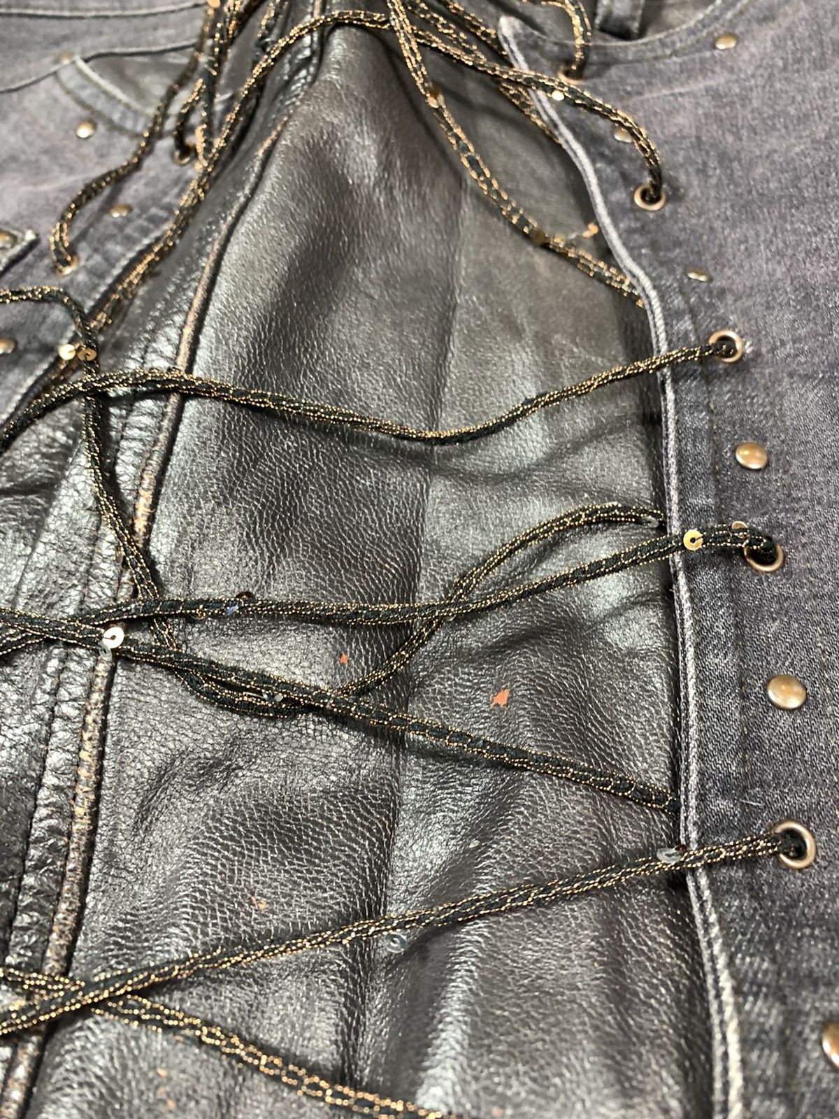 Japanese Brand × Vintage Vintage Y2K Denim/Leather faded maxi skirt Japanese bondage Size 32" / US 10 / IT 46 - 9 Thumbnail