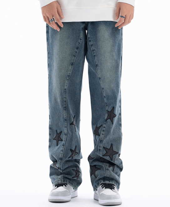 Japanese Brand × Jean Star-patterned washed street hiphop straight casual jeans Size US 32 / EU 48 - 1 Thumbnail