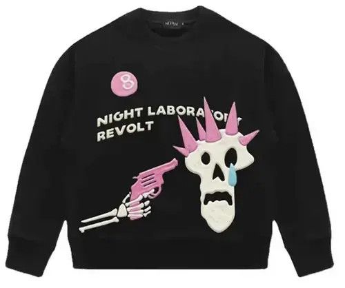 Japanese Brand Skeleton puff print black crewneck Size US S / EU 44-46 / 1 - 1 Thumbnail