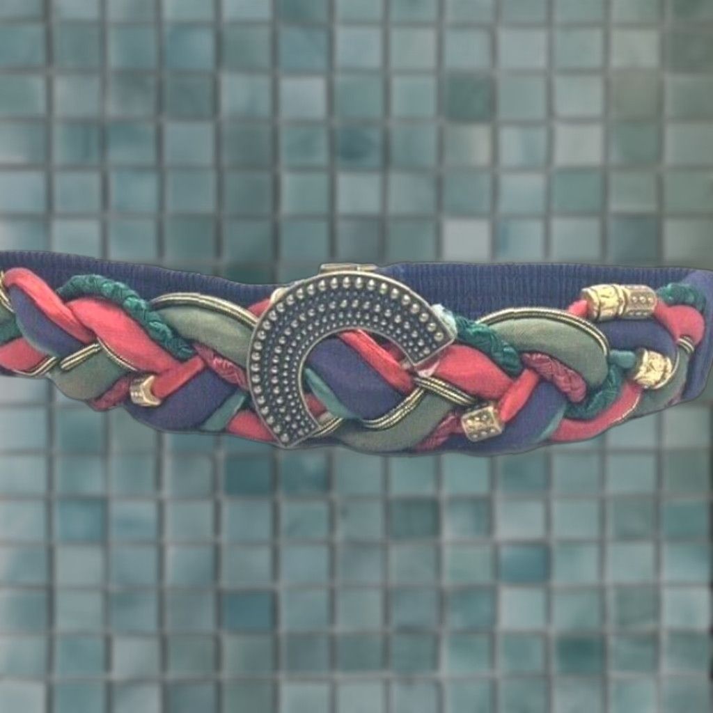 Vintage VINTAGE Belt Women Braided Rope Metal Embellished Buckle Blue Red Green 28" S/M Waist Belt Adult Womens Size ONE SIZE - 1 Thumbnail