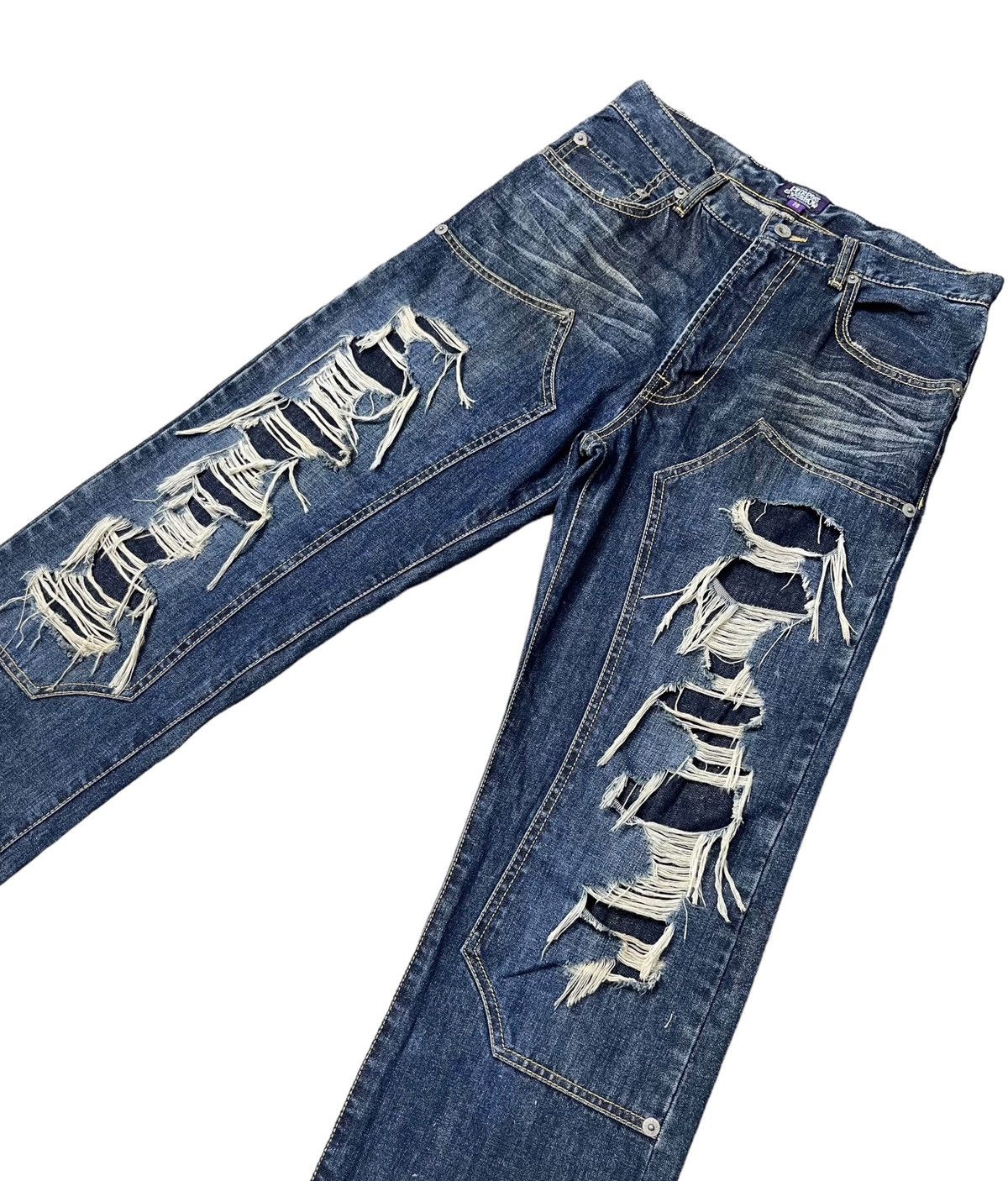 Japanese Brand × Purple Brand FYE🔥PURPLE&YELLOW Vintage Ripped Double Knee Buckle Back Size US 29 - 1 Thumbnail