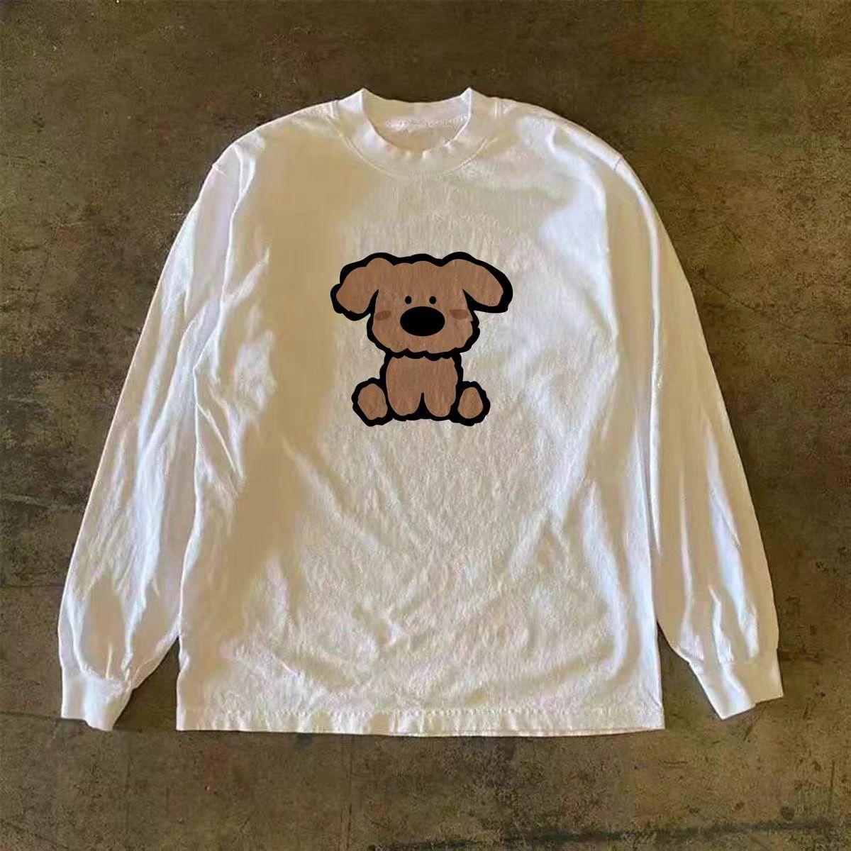 Vintage White casual retro cartoon puppy print long-sleeved t-shirt Size US M / EU 48-50 / 2 - 1 Thumbnail