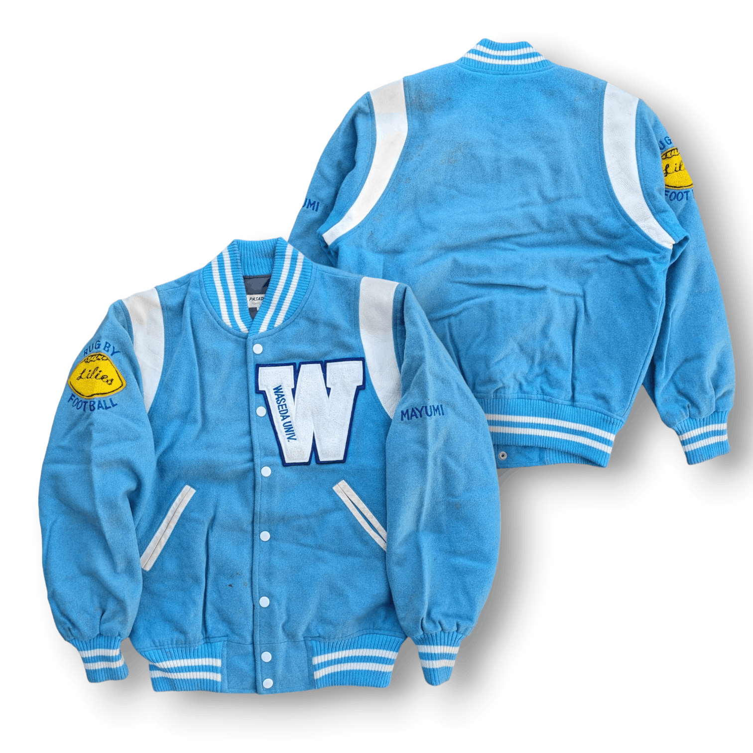 image of Waseda University Wool Varsity Jacket in Baby Blue, Men's (Size Small)