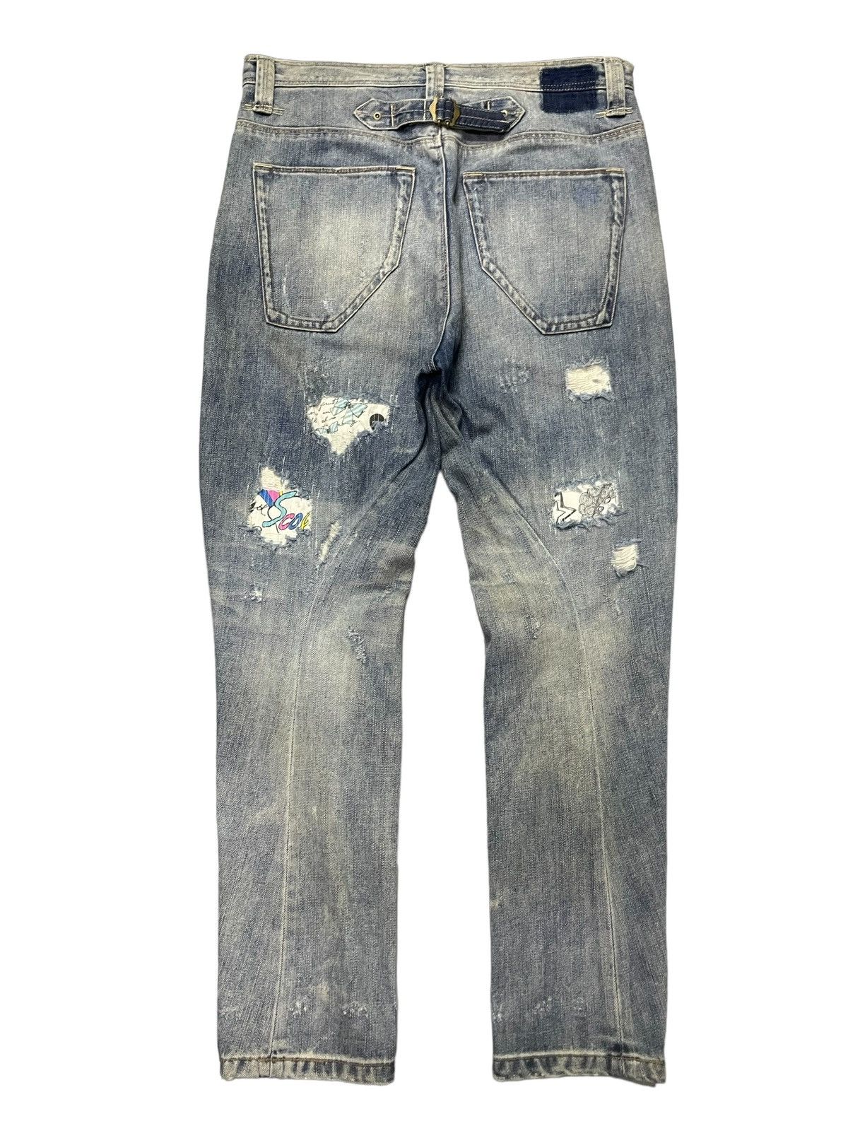 Hysteric Glamour × Japanese Brand Bit Blue X Scolar Japan Drop Crotch Craft Sashiko Boro Jeans Size US 31 - 2 Thumbnail