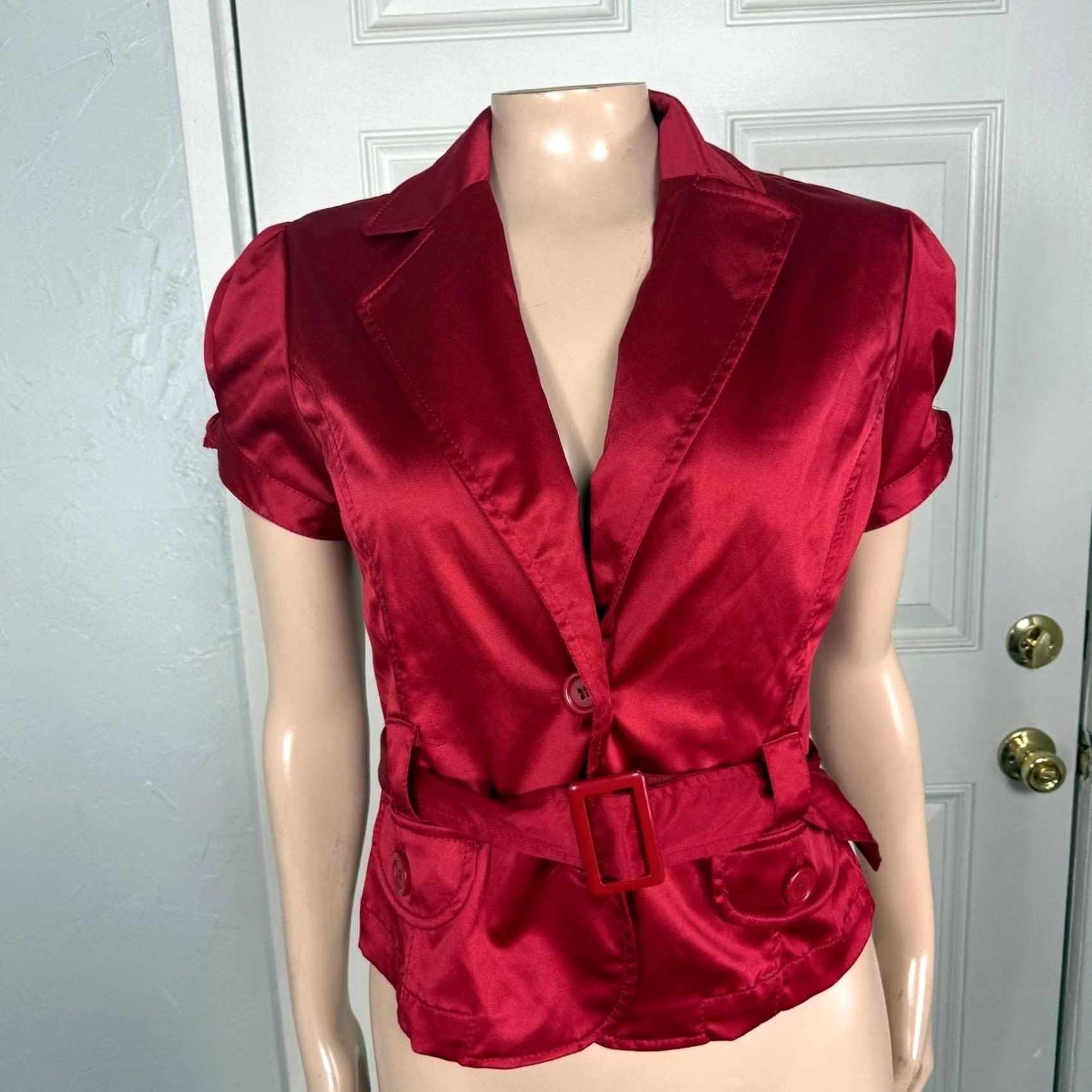Vintage VINTAGE Ashley International Shirt Top Jacket M Satin Button Coat Red Y2K Womens Size M / US 6-8 / IT 42-44 - 2 Thumbnail