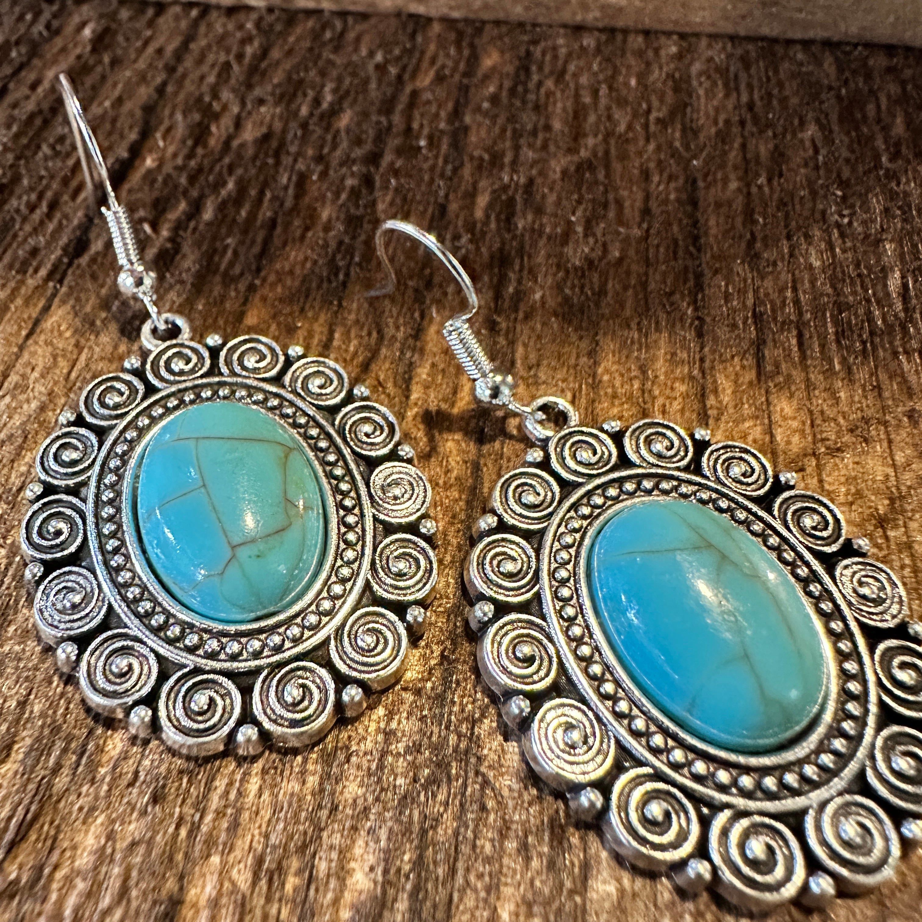 Other Boho Hippie Vintage Oval Lace Dangle Wire Earrings, Turquois Size ONE SIZE - 9 Thumbnail