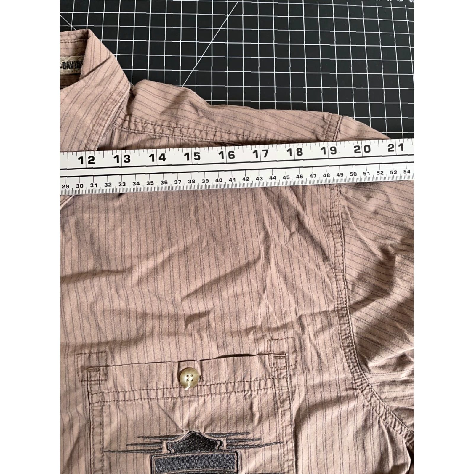 Harley Davidson VINTAGE Harley-Davidson Button-Up Shirt Men Large Long Sleeve Cotton Brown Striped Logo Biker Motorcycle Size US L / EU 52-54 / 3 - 7 Thumbnail