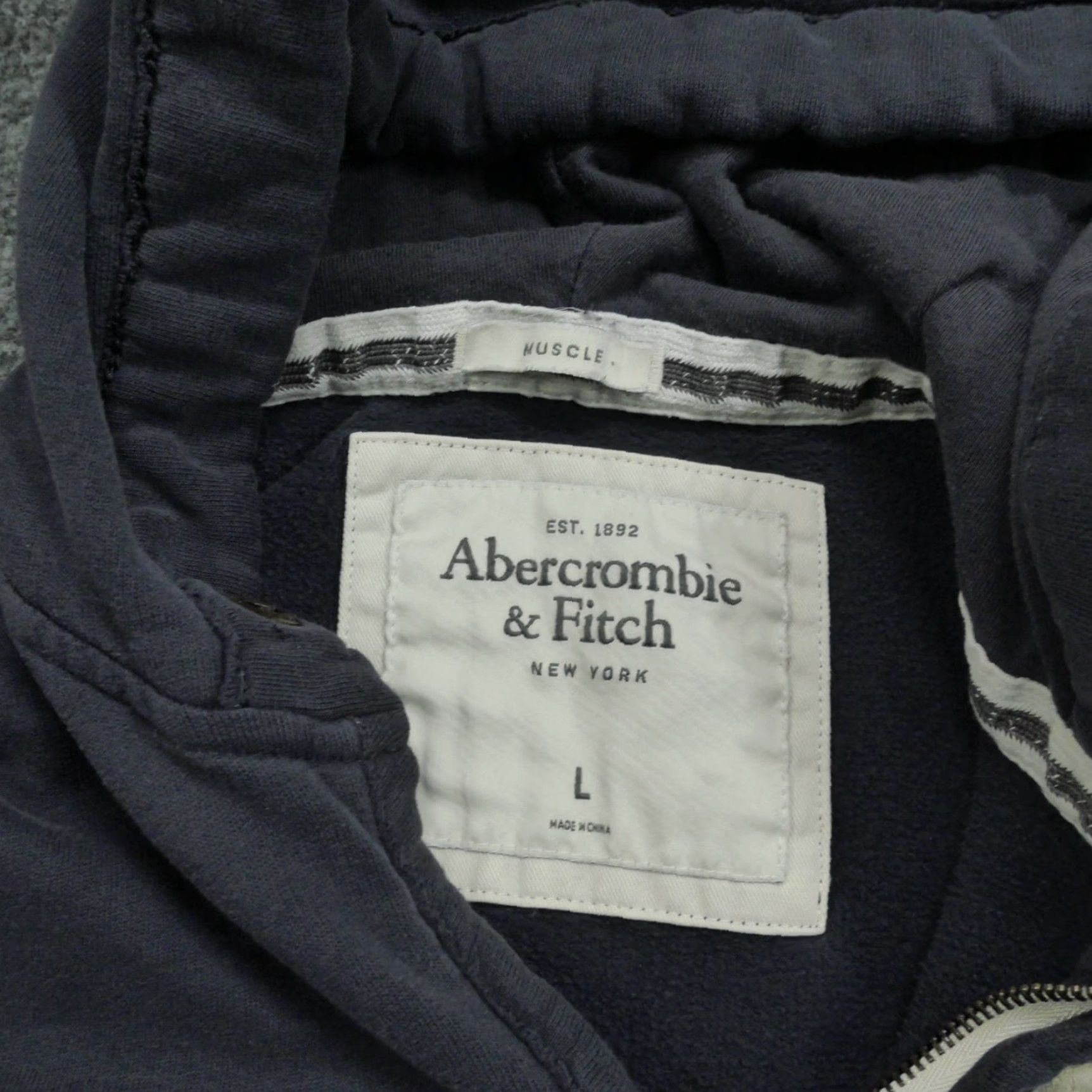Abercrombie & Fitch VINTAGE Abercrombie & Fitch Hoodie Men L Blue Full Zip Grunge 90s Style, Fleece, Hooded, Distress, Cotton Polyester, Full Zip, Regular Mens Size US L / EU 52-54 / 3 - 6 Thumbnail