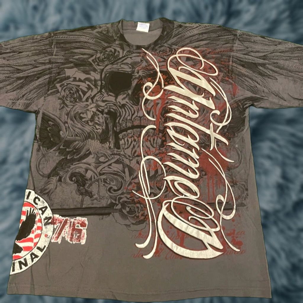 Gloverall VINTAGE Untamed MMA All Over Print Skull Wings Grunge Punk VTG Shirt XL Gray Men Short Sleeve T-Shirt Crewneck Logo Biker Hip Hop 90s Womens? Size US XL / EU 56 / 4 - 1 Thumbnail