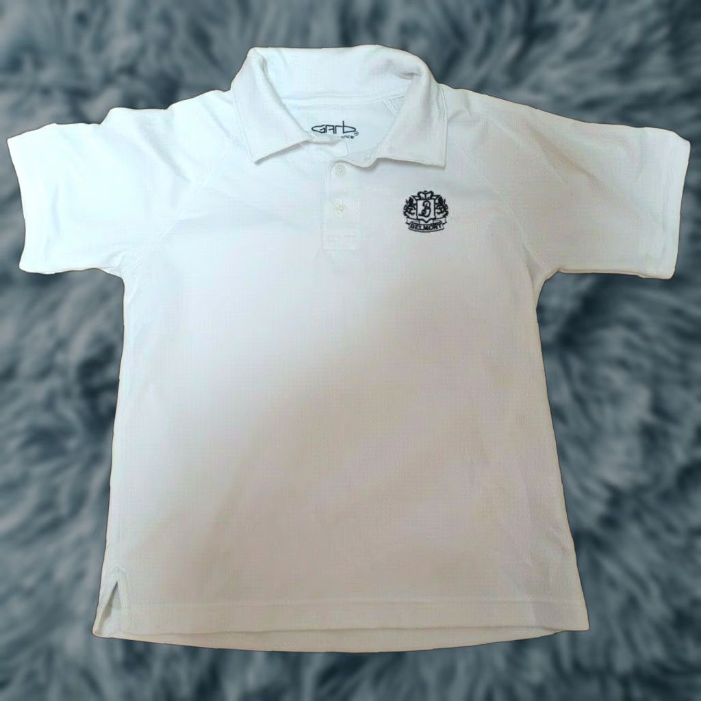 Vintage Womens Garb Polo Shirt Jrs Medium White Belmont Country Club Golf Pattern Solid Cotton Blend Logo Short Sleeve Collared Casual Golf Theme Mens Girls Size M / US 6-8 / IT 42-44 - 1 Thumbnail