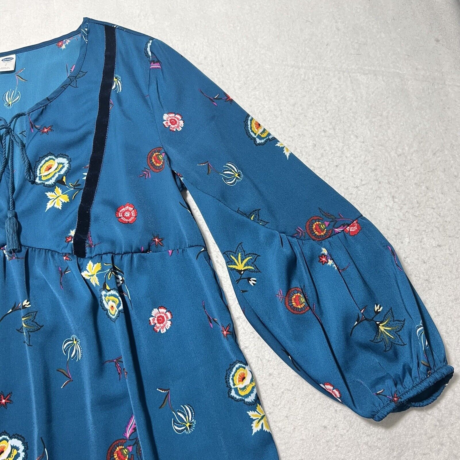 Old Navy Old Navy Women's Small Blue Colorful Floral Tie Shift Dress Size S / US 4 / IT 40 - 4 Thumbnail