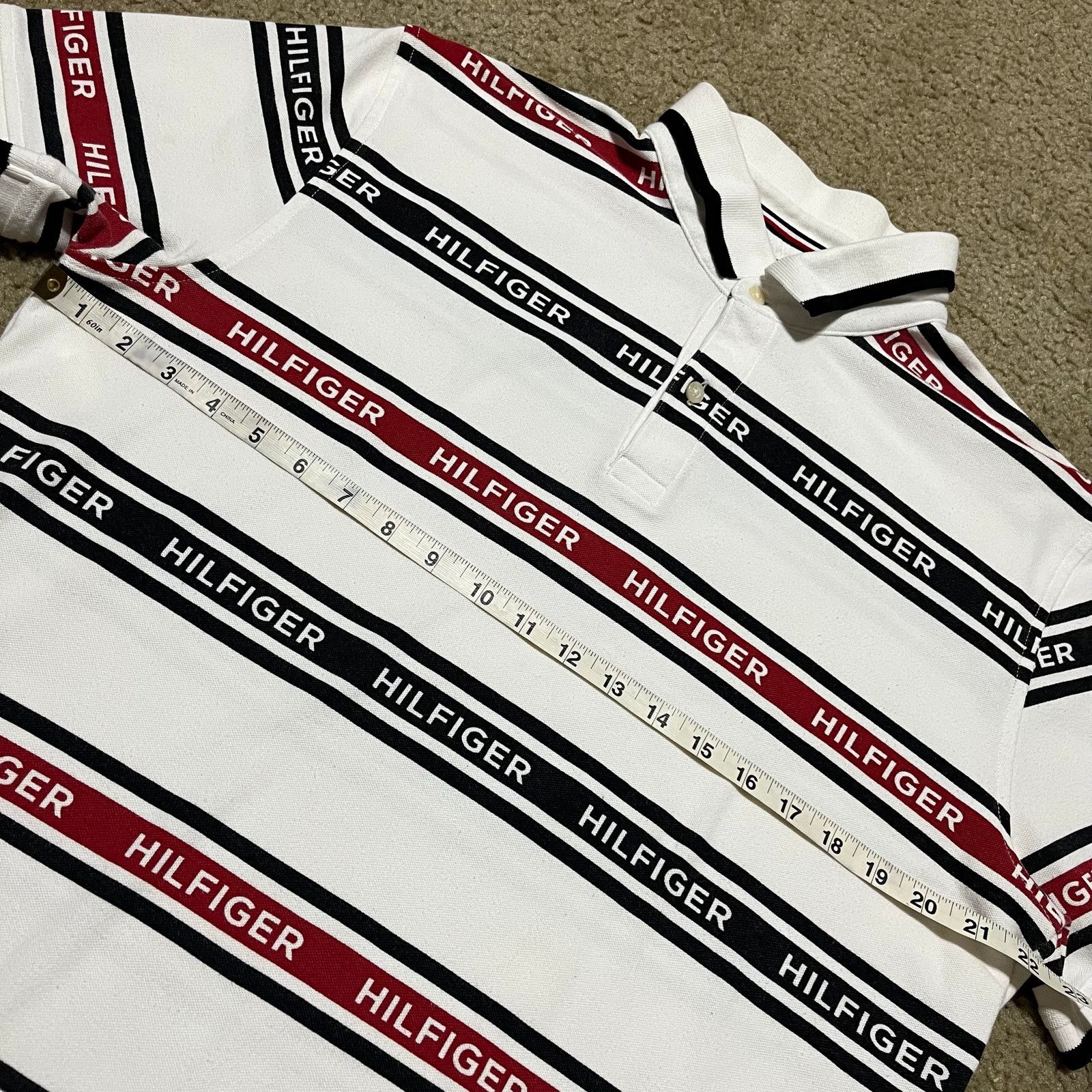 Tommy Hilfiger Tommy Hilfiger Striped Logo White Polo Shirt XL Size US XL / EU 56 / 4 - 6 Thumbnail