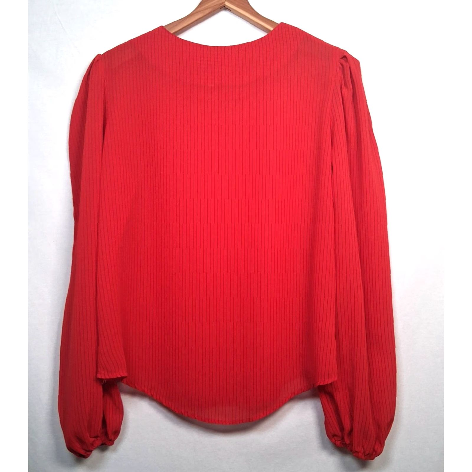 Vintage VINTAGE Paquette Blouse Shirts Women L Red Striped Semi-sheer Balloon Long Sleeve Button Round Neck 1980s Office Wear Size L / US 10 / IT 46 - 2 Thumbnail