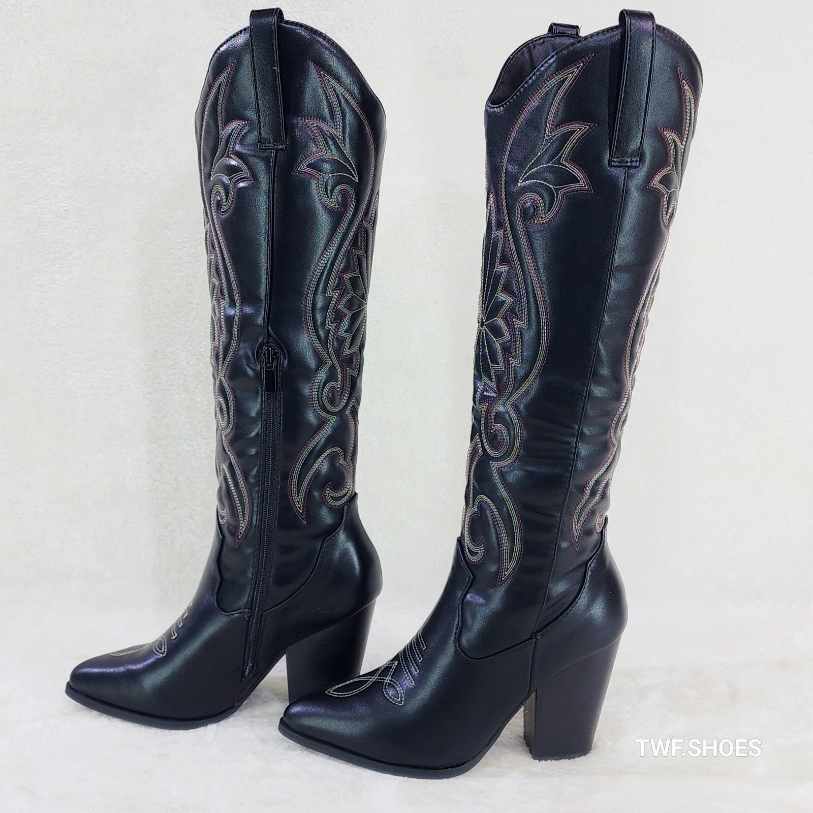 Other Ride On Black Country Western Cowgirl Knee Boots (US Shoe Si Size US 8.5 / IT 38.5 - 1 Thumbnail