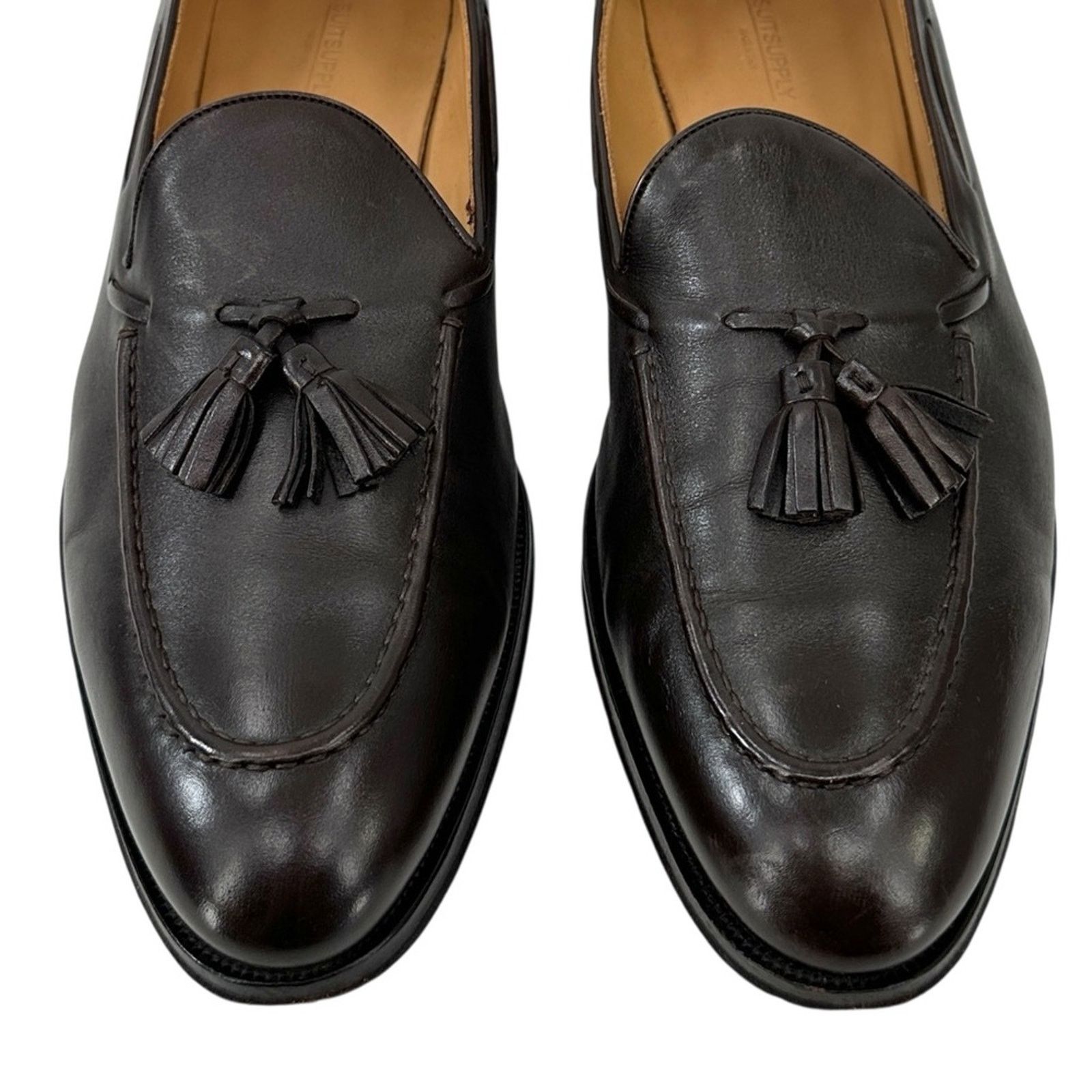 Suitsupply Dark Brown Smooth Leather Slip On Tassel Loafers Dress Shoes Size US 11 / EU 44 - 4 Thumbnail
