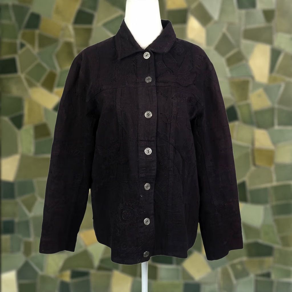 Vintage VINTAGE Chico's Dark Plum Floral Embroidered Jacket M Women's Cotton Short Button Long Sleeve 90s Bohemian Fall Spring Girls? Size M / US 6-8 / IT 42-44 - 1 Thumbnail