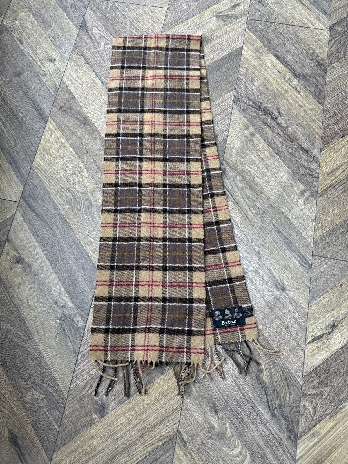Barbour Vintage Barbour Lambswool Tartan Scarf Beige Brown Plaid Size ONE SIZE - 1 Thumbnail