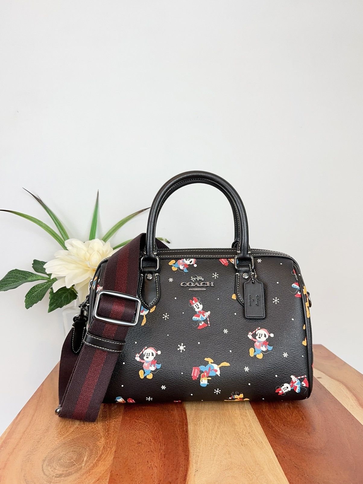 image of NWT Disney X Coach Rowan Satchel With Holiday Print, Women's
