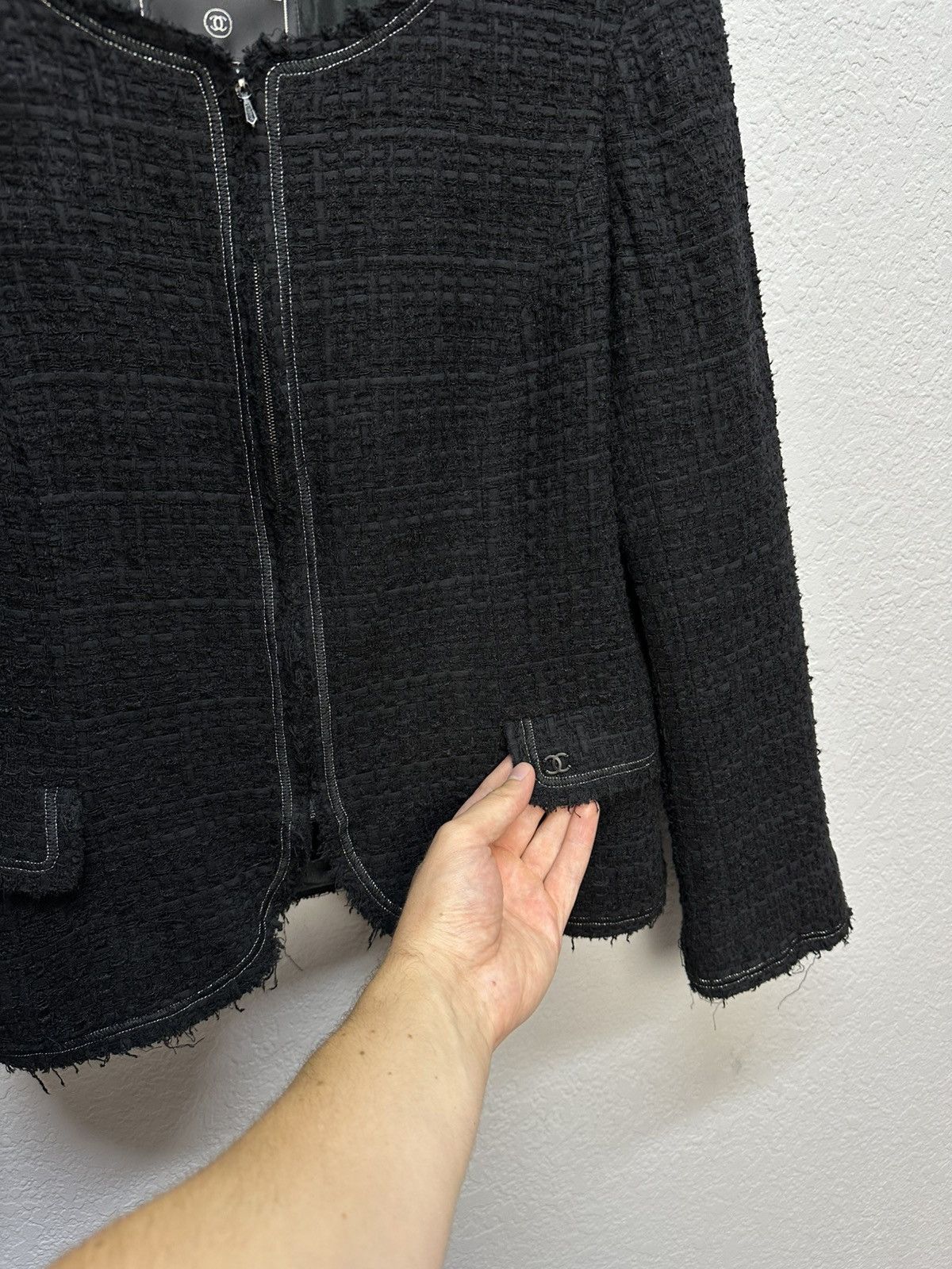 Chanel Authentic CHANEL Tweed Blazer Jacket Cotton Logo Black Size S / US 4 / IT 40 - 12 Thumbnail