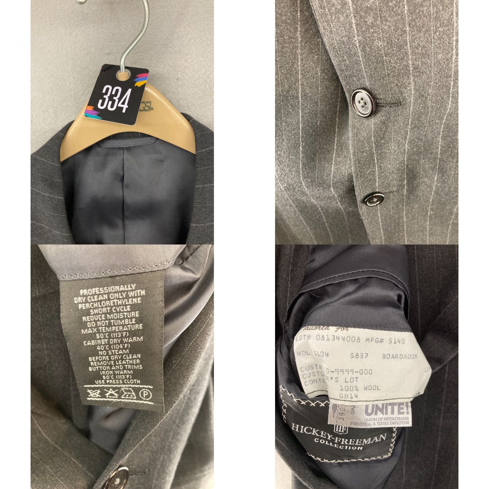 Vintage VINTAGE Hickey Freeman Suit 2 Piece 44 XLG Wool Pinstripe Gray Business Mens Size 44R - 8 Thumbnail