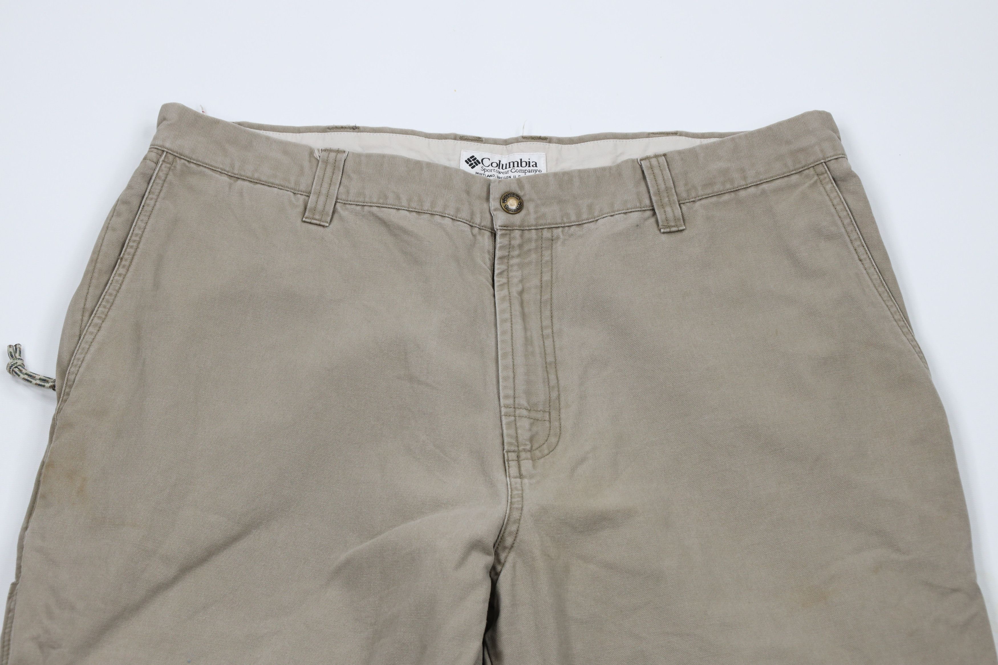 Columbia × Vintage Vintage 90s Columbia Spell Out Wide Leg Canvas Pants Beige Size US 36 / EU 52 - 2 Thumbnail
