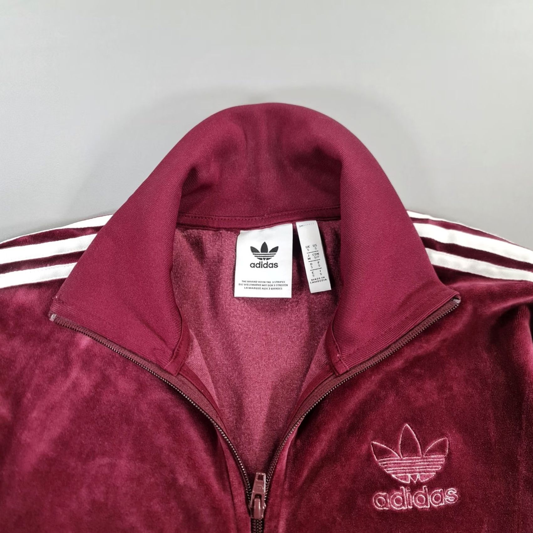 Adidas Adidas Mens Tracksuit Jacket Burgundy Red Small Velour Track Top DH5789 Size 36R - 2 Thumbnail