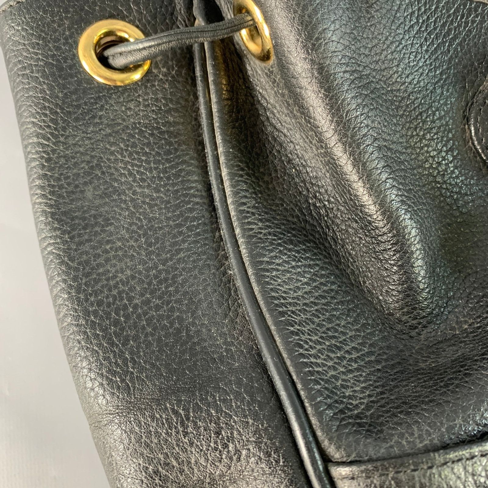 MCM MCM Vintage Small Black Gold Leather Drawstring Backpack Size ONE SIZE - 12 Thumbnail