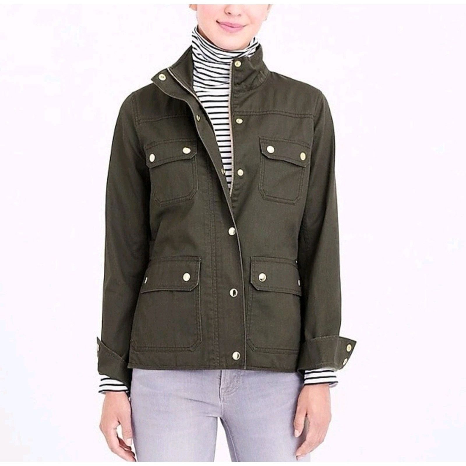 J.Crew J.Crew Resin-Coated Twill Field Jacket Women’s Moss Green Size XS / US 0-2 / IT 36-38 - 3 Thumbnail